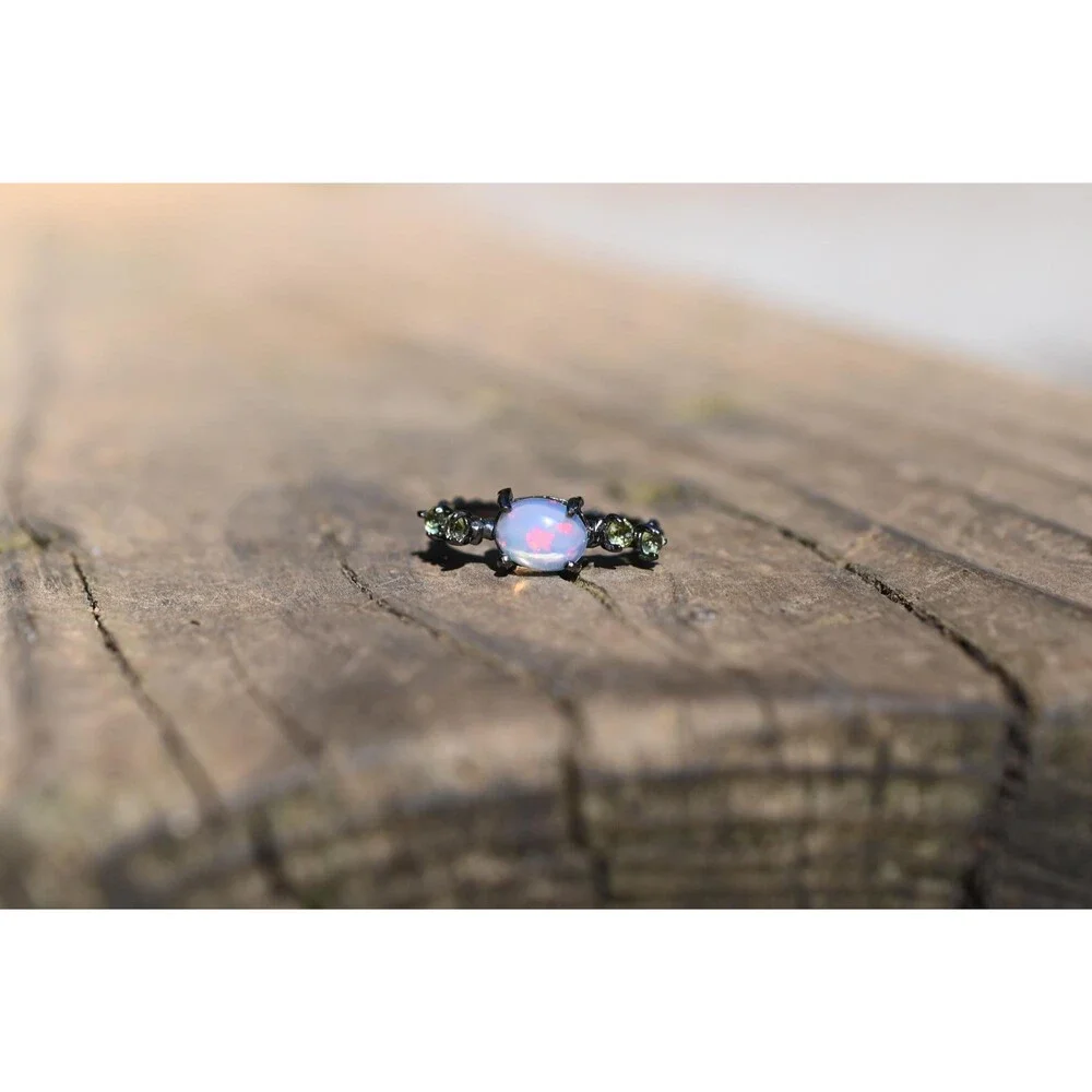 Peridot and opal engagement ring size 6.5 925 sterling silver